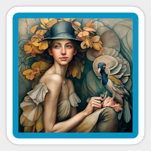 Art Deco - Woman and Peacock Sticker